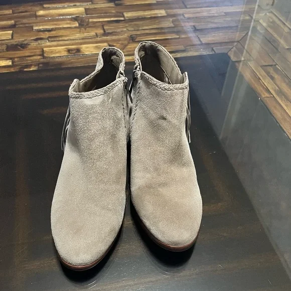 Sam Edelman Paige Fringe Gray Leather Suede Ankle Booties Size 8.5 - Picture 8 of 11
